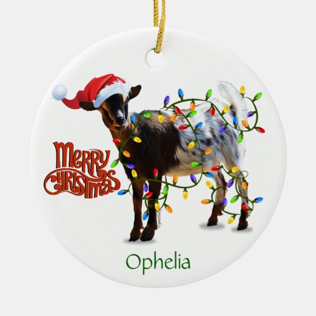Naughty Christmas Goat and YOUR GOAT Photo Ceramic Ornament (Front)