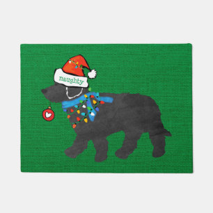 Naughty Christmas Labradoodle Xmas Green Burlap Doormat