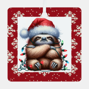Naughty Christmas Lights Sloth Metal Ornament