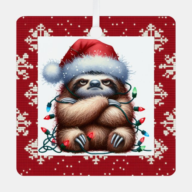 Naughty Christmas Lights Sloth Metal Ornament (Front)