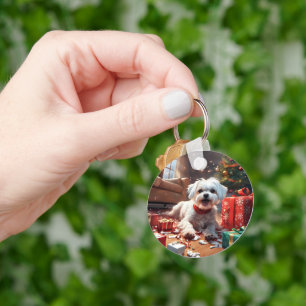 Naughty Christmas Puppy, Cute, Funny, Cartoon Keychain