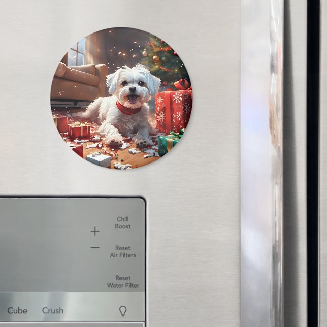 Naughty Christmas Puppy, Cute, Funny, Cartoon Magnet (In Situ (Fridge))