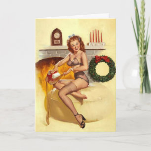 Naughty Christmas Stocker Pin-Up Greeting Card