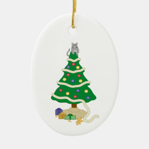Naughty Christmas Tree Kitty Cat Ceramic Ornament