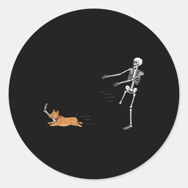 Naughty Corgi Dog  Fun Skeleton Halloween  Classic Round Sticker (Front)