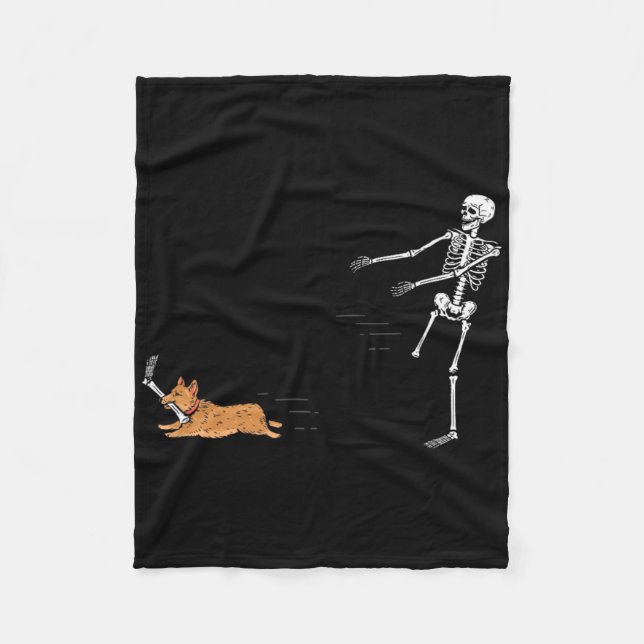 Naughty Corgi Dog Fun Skeleton Halloween  Fleece Blanket (Front)