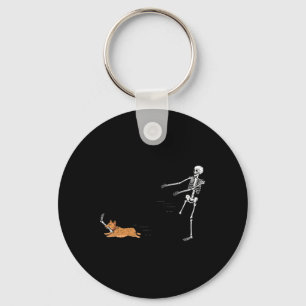 Naughty Corgi Dog Fun Skeleton Halloween  Keychain