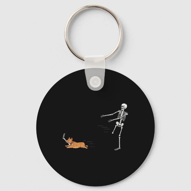 Naughty Corgi Dog Fun Skeleton Halloween  Keychain (Front)