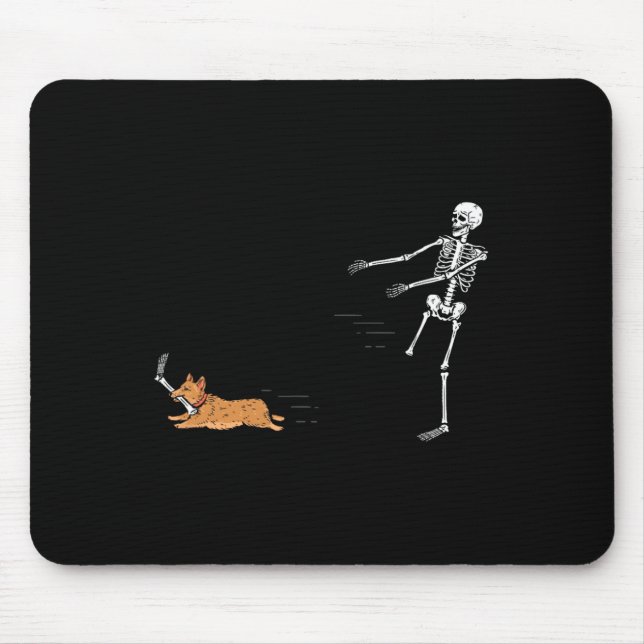 Naughty Corgi Dog  Fun Skeleton Halloween  Mouse Pad (Front)