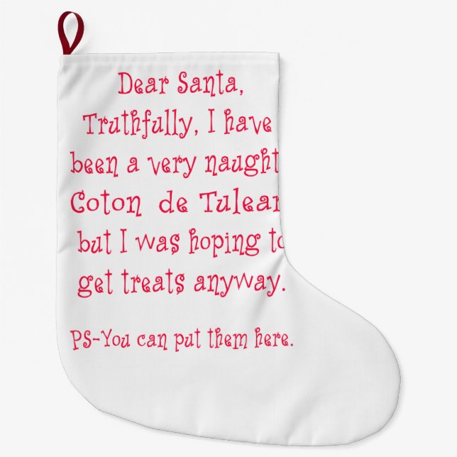 Naughty Coton de Tulear Large Christmas Stocking (Front)