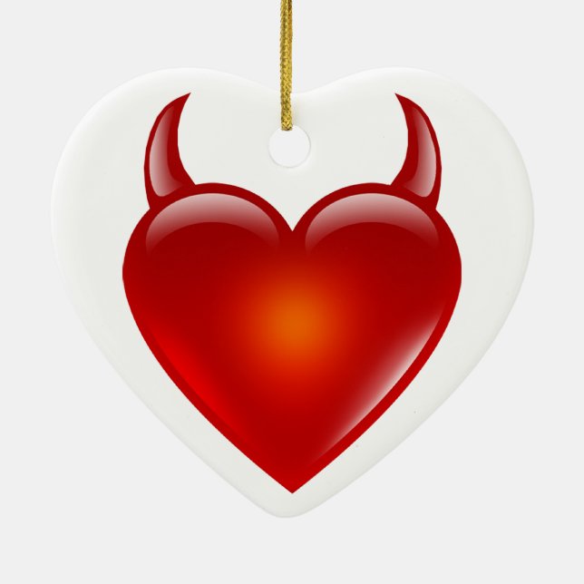 Naughty Devil Heart with Horns Ceramic Ornament (Back)