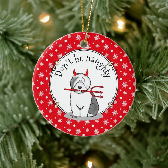 Naughty Devil Old English Sheepdog (Grey 1) Ceramic Ornament (Tree)