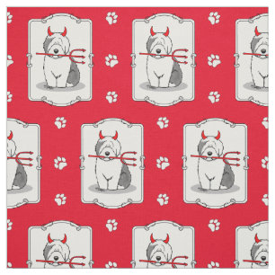 Naughty Devil Old English Sheepdog (Grey 1) Fabric