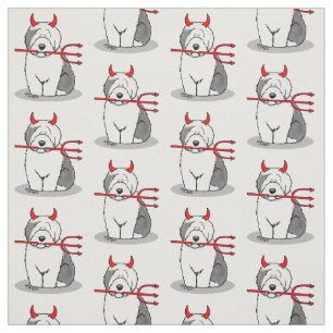 Naughty Devil Old English Sheepdog (Grey 1) Fabric