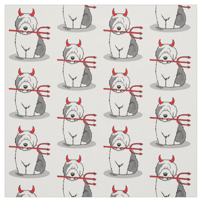 Naughty Devil Old English Sheepdog (Grey 1) Fabric (Swatch)