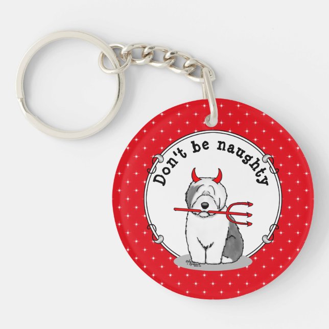 Naughty Devil Old English Sheepdog (Grey 1) Keychain (Front)