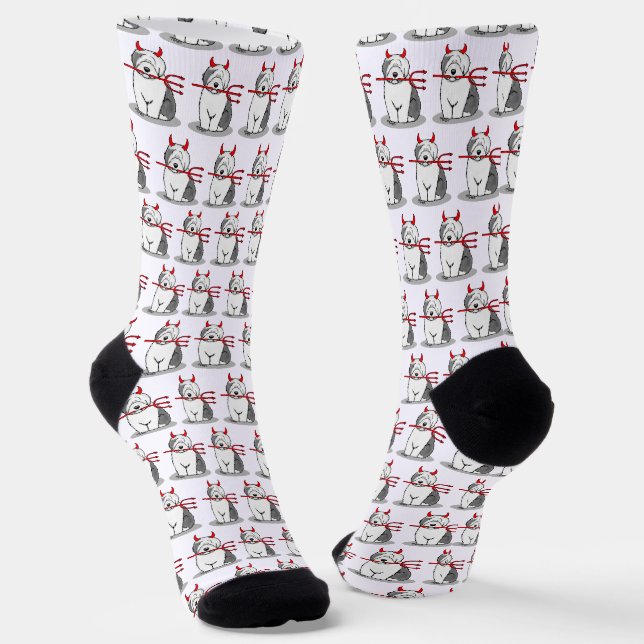 Naughty Devil Old English Sheepdog (Grey 1) Socks (Angled)