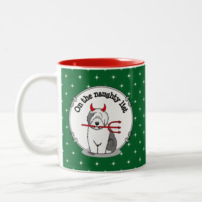 Naughty Devil Old English Sheepdog (Grey 1) Two-Tone Coffee Mug (Left)