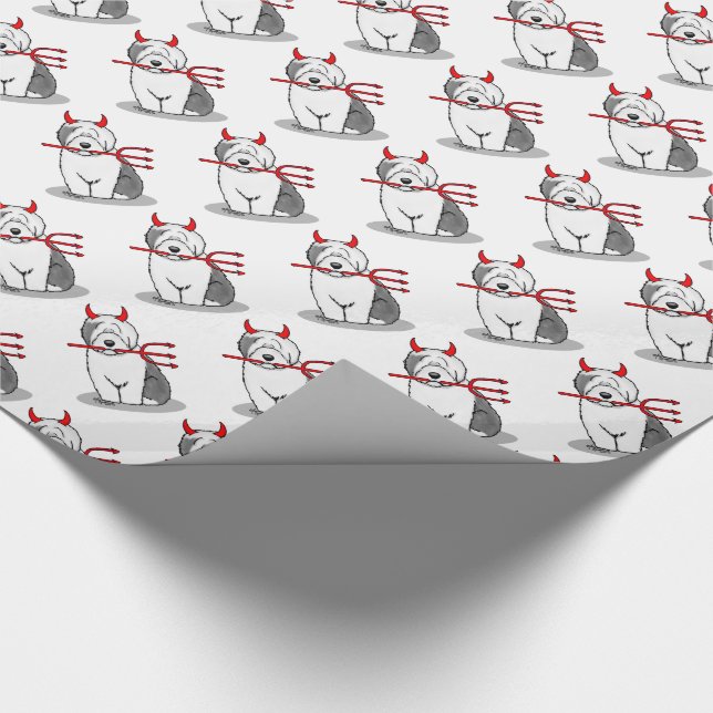 Naughty Devil Old English Sheepdog (Grey 1) Wrapping Paper (Corner)
