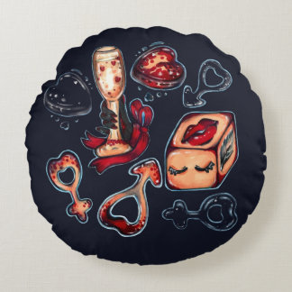 Naughty Dice & Champagne Adult Humor Dark Romantic Round Pillow