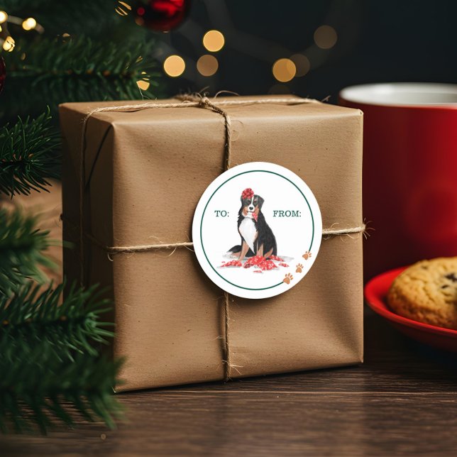 Naughty Dog Watercolor Burnese Mountain Chew Gift Classic Round Sticker (Naughty Dog Watercolor Burnese Mountain Chew Gift Classic Round Sticker)