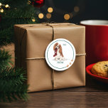 Naughty Dog Watercolor Cavalier Spaniel Stocking Classic Round Sticker<br><div class="desc">Cute and adorable Woofy Christmas to and from sticker featuring our hand-painted watercolor mischievous naughty cavalier king charles spaniel getting into the Christmas stocking. The Cavalier King Charles Spaniel is holding onto an empty red plaid chrisms stocking in its mouth. Personalized with you monogram initial on the Christmas stocking. This...</div>