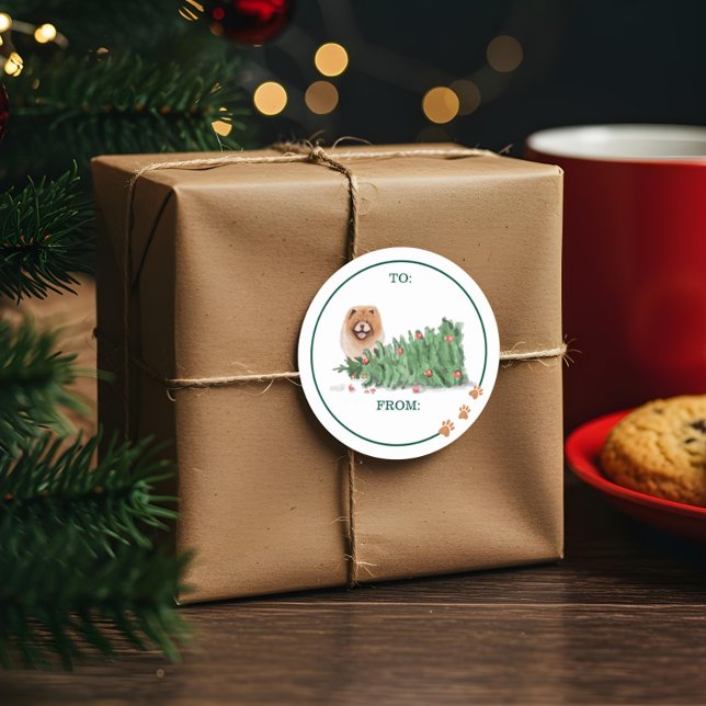 Naughty Dog Watercolor Chow Chow Knocked Tree Over Classic Round Sticker (Naughty Dog Watercolor Chow Chow Knocked Tree Over Classic Round Sticker)