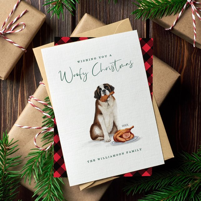 Naughty Dog Watercolor St Bernard Eating Turkey Holiday Card (Naughty Dog Watercolor St Bernard Eating Turkey Holiday Card)
