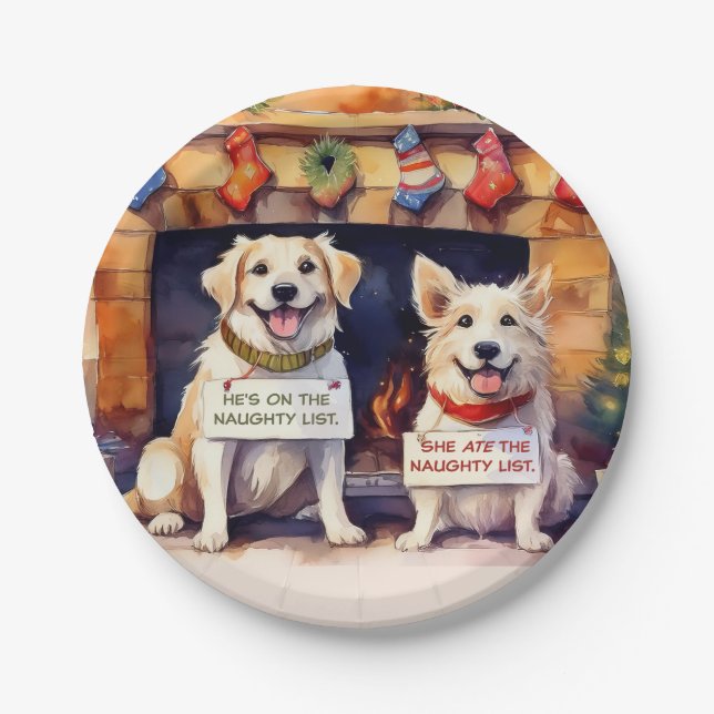 Naughty Dogs Christmas Paper Plates (Front)