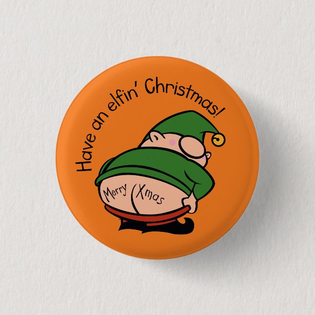 Naughty Elves Cheek Christmas Badge 1 Inch Round Button (Front)