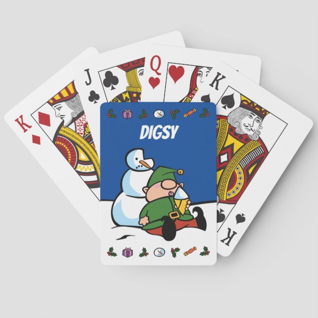 Naughty Elves Snowman Christmas Playing Cards (Back)