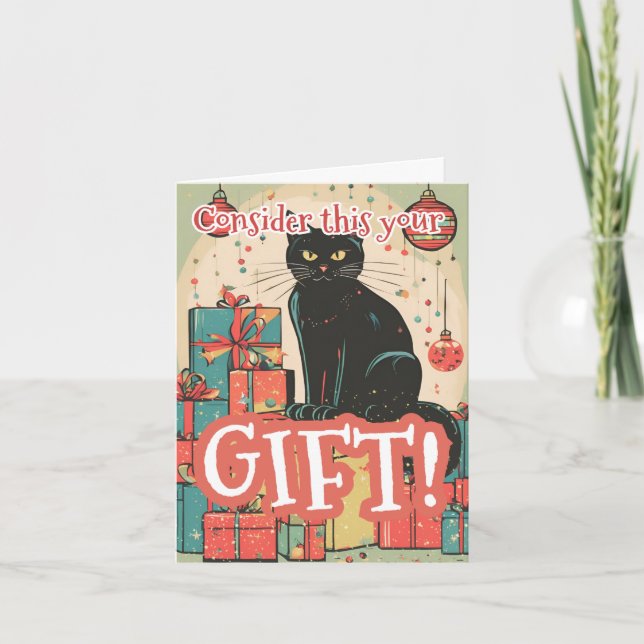 Naughty Funny Black Cat Christmas  Holiday Card (Front)