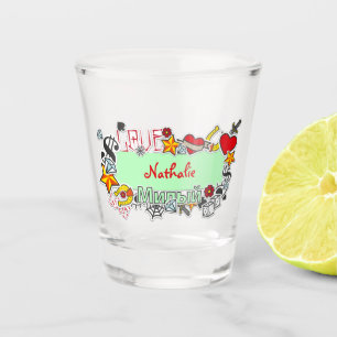 Naughty Girls night out sticker on Shot Glass