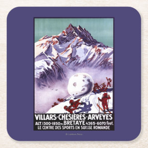 Naughty Gnomes Making Giant Snowball Poster Square Paper Coaster