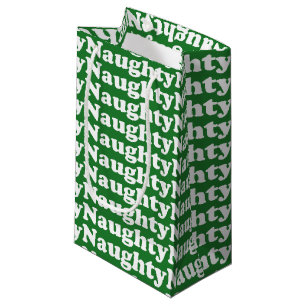 Naughty green white pattern funny cute Christmas Small Gift Bag