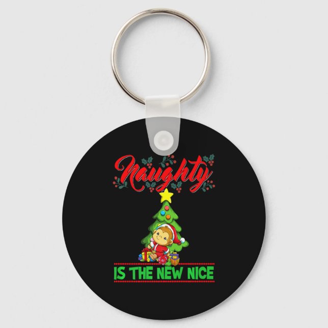 Naughty Is The New Nice Christmas Santa Xmas Premi Keychain (Front)