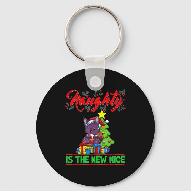 Naughty Is The New Nice Christmas Santa Xmas T Shi Keychain (Front)