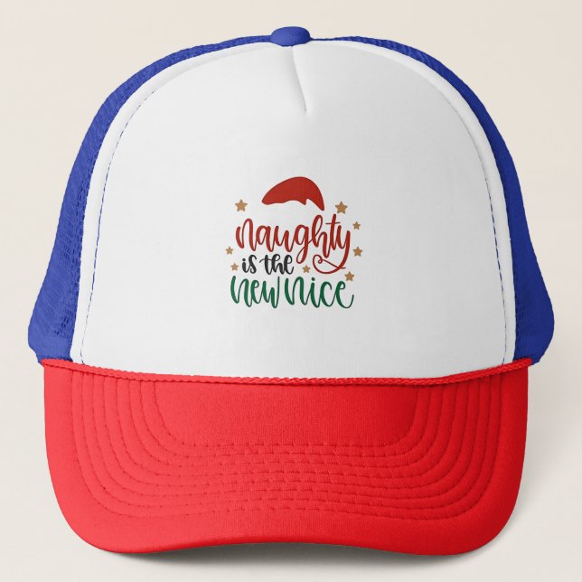 Naughty is The New Nice Funny Christmas Santa Trucker Hat (Front)