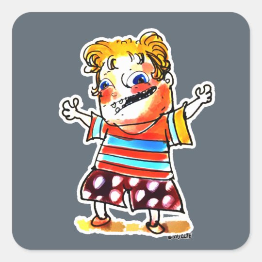naughty kid with striped tshirt cartoon square sticker