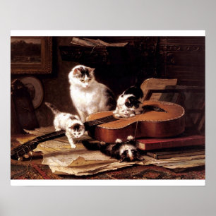 Naughty kittens playing guitar poster