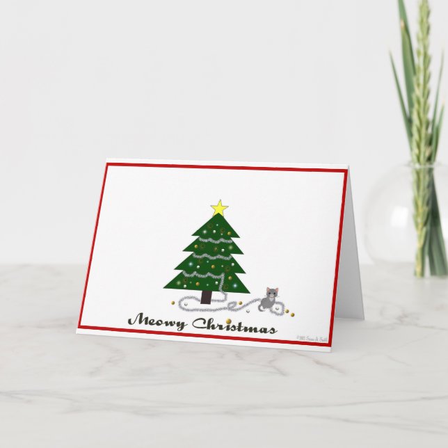 Naughty Kitty Meowy Christmas Holiday Card (Front)