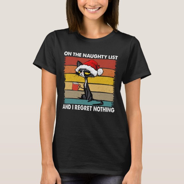 Naughty List Cat Christmas T Shirt (Front)