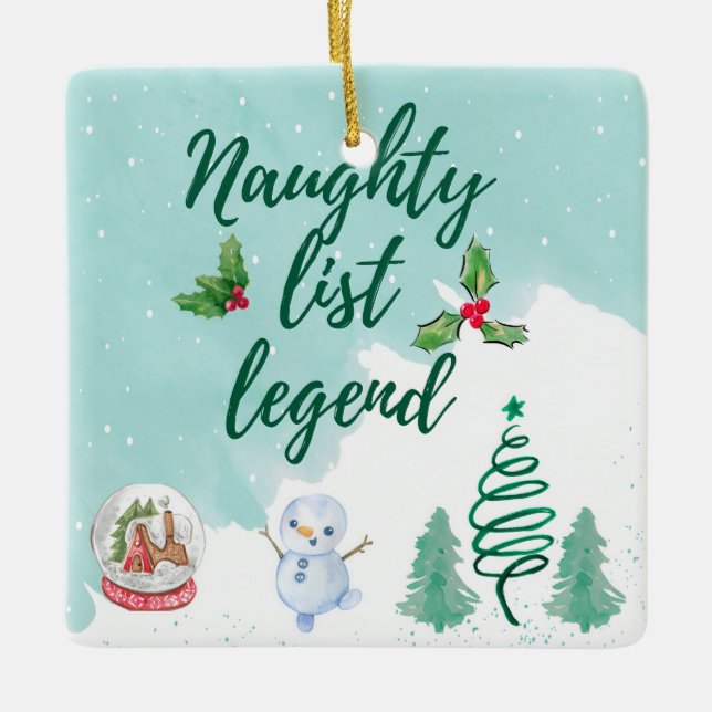 Naughty list ceramic ornament (Front)