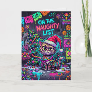 Naughty List Christmas Card – Neon Graffiti Cat