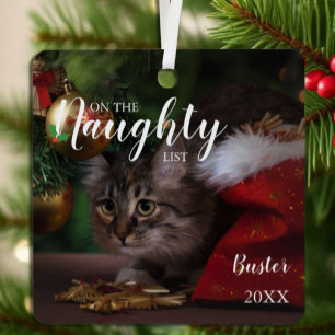 Naughty List Christmas Pet Photo Metal Ornament