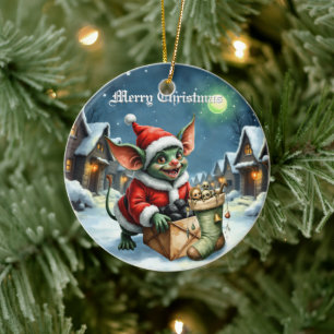Naughty List Delivery: The Goblin Clause Chronicle Ceramic Ornament