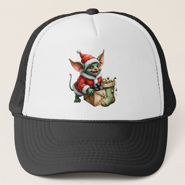 Naughty List Delivery: The Goblin Clause Chronicle Trucker Hat (Front)