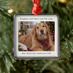 Naughty List Fun Pet Christmas Photo Modern Metal Ornament