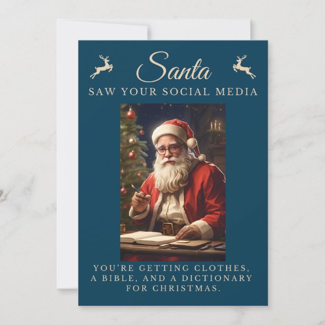 Naughty List Funny Sarcastic Santa Christmas Holiday Card (Front)