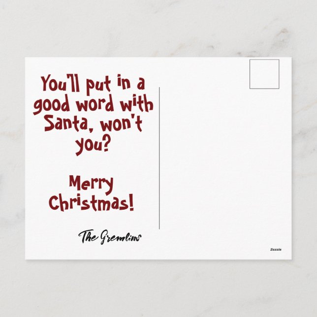 Naughty List Gremlin Holiday Postcard (Back)